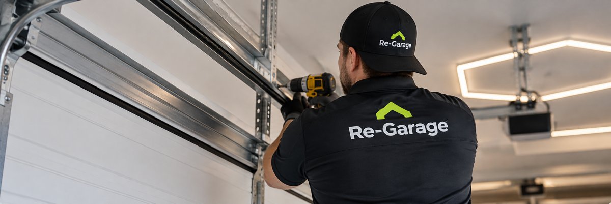 Re-Garage technician installing garage door track